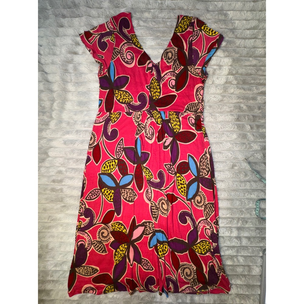 Boden Women's 10 Pink Floral Tencel V-Neck Empire Waist Midi Dress Summer Beach - Picture 10 of 13